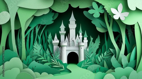 Discover the enchanting beauty of a stylized castle amidst crafted landscapes.
