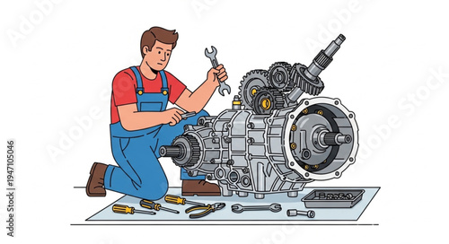 Mechanic working on engine repair.