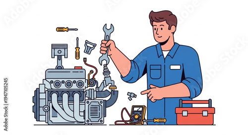 Mechanic working on engine repair.