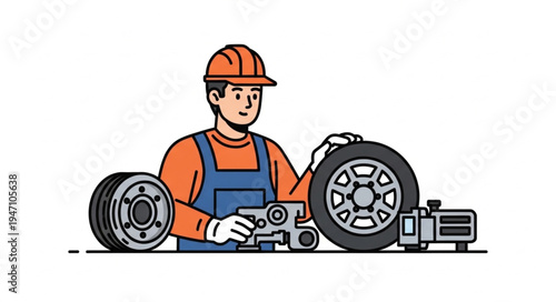 Mechanic Working on Car Tire.