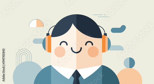 Cheerful person with headphones listening to music