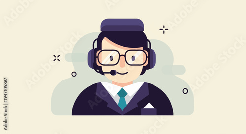 Friendly service representative with headset and glasses