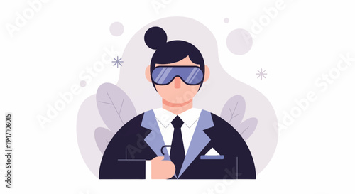 Flat design of person in suit wearing futuristic goggles, abstract