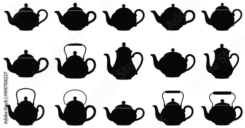 Vintage Teapot Silhouettes – Classic Ceramic Tea Pot Icon Set
