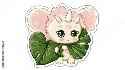 Wallpaper Mural Cute Baby Triceratops Dinosaur Wrapped in Green Leaves. Torontodigital.ca