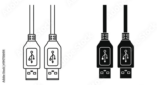 Four usb flash drive icons in contrasting black and white designs shown side by side