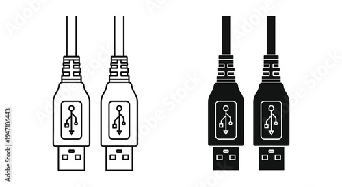 Four usb connectors in black and white depicted as vector icons