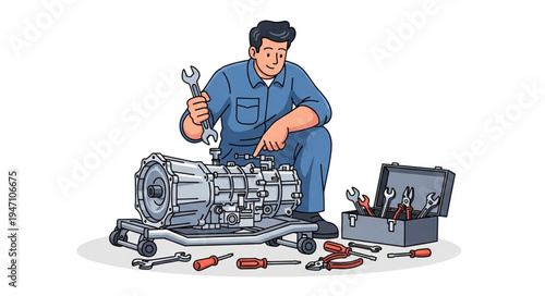 Mechanic Working on Engine.