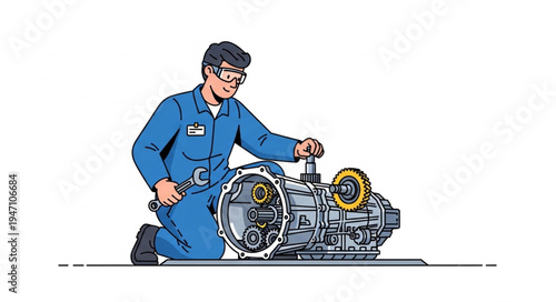 Mechanic Working on Engine.