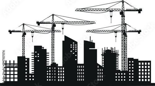 City Construction Site Skyline with Cranes Urban Development Concept