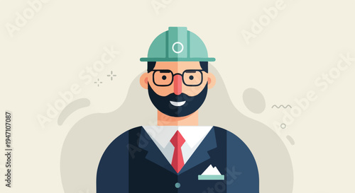 A friendly professional man with a hard hat and glasses