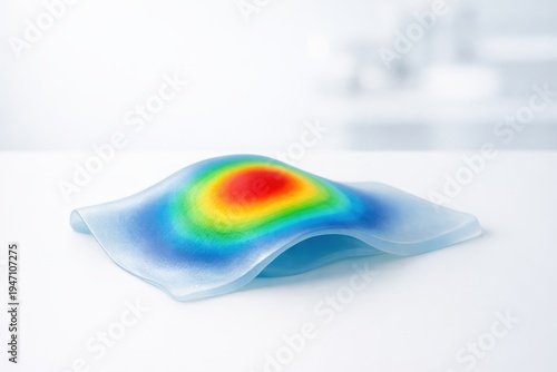 Flexible radiotherapy bolus material showing color mapped radiation dose distribution used for treatment planning and calibration