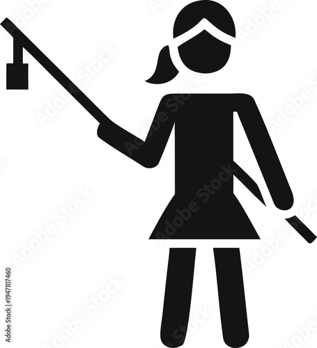 Stylized woman holding a stick with a dangling object, symbolizing motivation, goals, and persuasive incentives