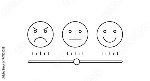 Customer satisfaction survey with three emotion faces and slider.