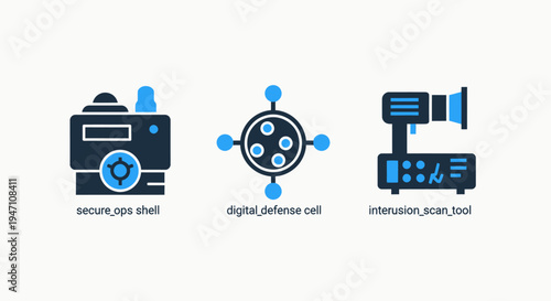 Icons for secure shell, defense cell, and intrusion scan tools