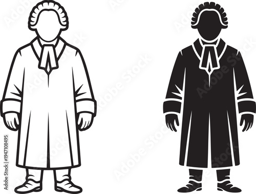 Judge silhouette & outline set isolated on transparent background