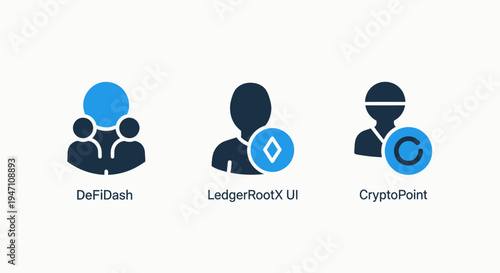 Finance icons: decentralized finance, ledger, and cryptocurrency for digital assets and blockchain technology