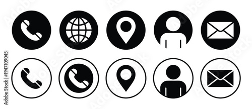 Visiting Card Icons – Phone, Call, Contact, Message, Location, Globe, and Profile Symbols