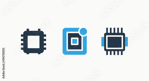 Set of modern computer processor icons on white background, technology concept