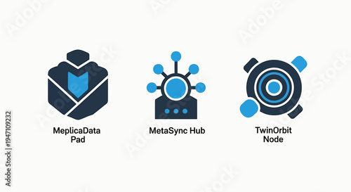 Abstract icons representing data replication, synchronization and network nodes