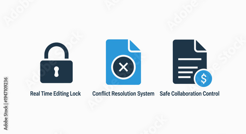 Icons for security, collaboration and conflict resolution in business, technology