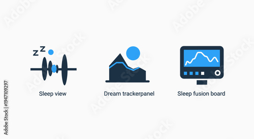 Icons for sleep tracking, dream analysis and health monitoring displays