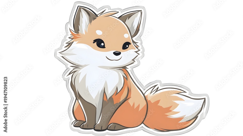 Obraz premium Cute Cartoon Fox Illustration Sitting Adorable Animal.