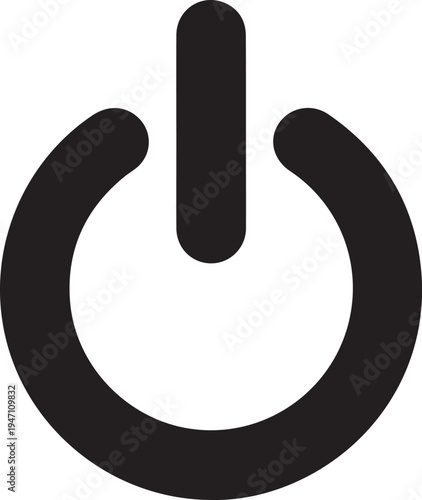 Minimalist Power Button Icon - Black On Off Symbol on White Background