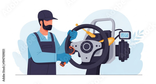 Mechanic Working on Steering Wheel.