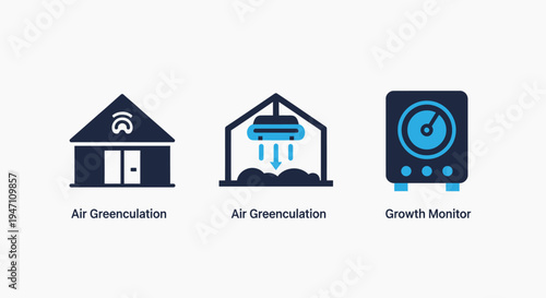 Icons for smart home automation, air green-culation, and growth monitoring systems