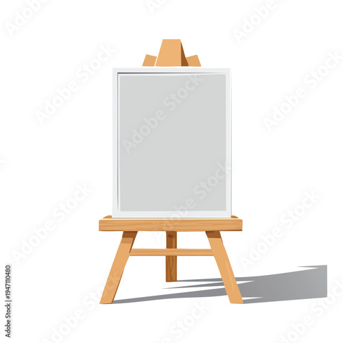 Wooden easel with blank canvas isolated on white background for display