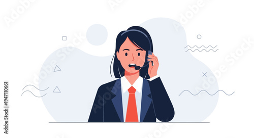 Customer service operator with headset, professional woman in business suit, call center agent