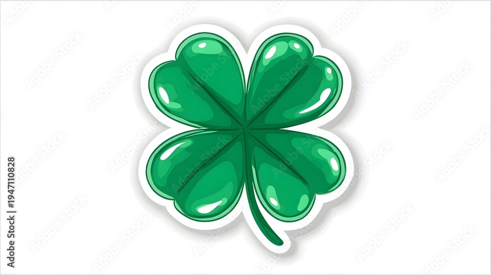 Fototapeta premium A vibrant green four-leaf clover illustration symbolizing luck and good fortune.
