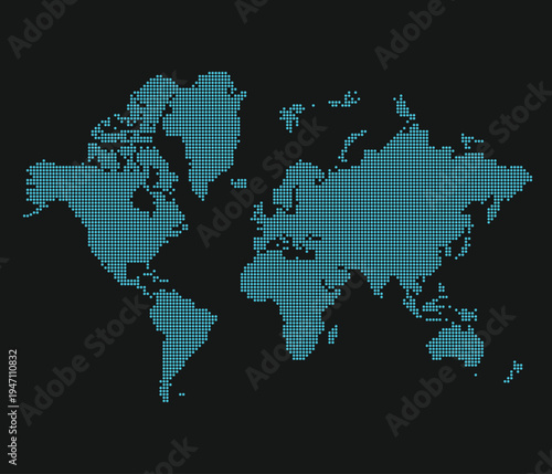 World map light blue dotted on blackground map. Global Technology Network Digital Background
