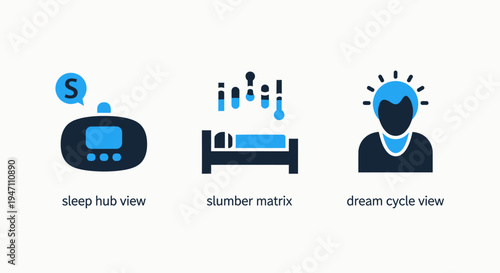 Sleep and dream cycle icons: health, rest, and sleep tracking technology