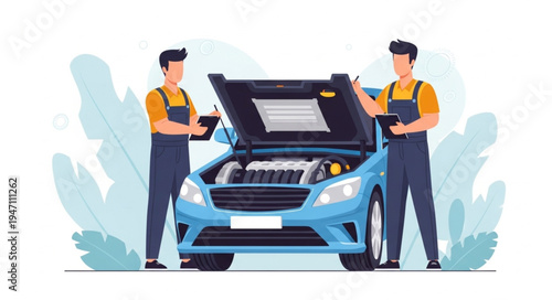 Mechanics Working on Car Engine.