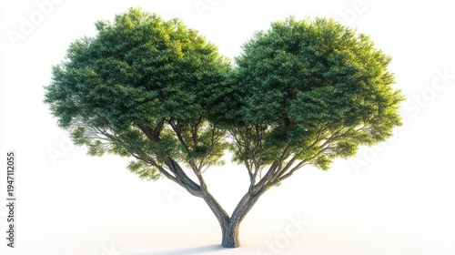 Two trees with dense canopies intertwining to form a heart symbolise a love of nature; this design is ideal for environmental campaigns or wedding invitations.