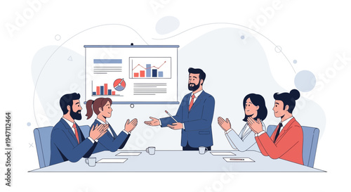Business meeting with presentation and applause, teamwork and success concept