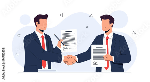 Businessmen shaking hands over contract, agreement, partnership, success, deal