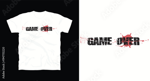 Game over typography design with cracked texture and red liquid splash for gaming t-shirt design