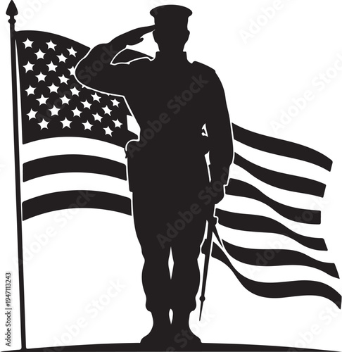Soldier Saluting American Flag Memorial Day Silhouette