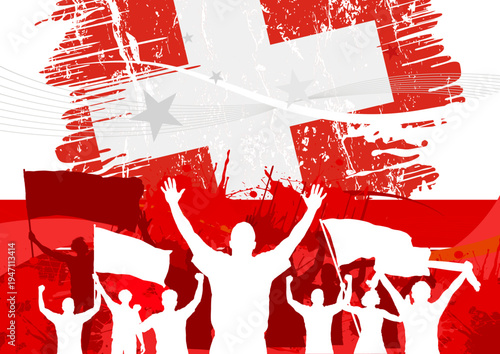 Switzerland football banner with cheering crowd and national flag