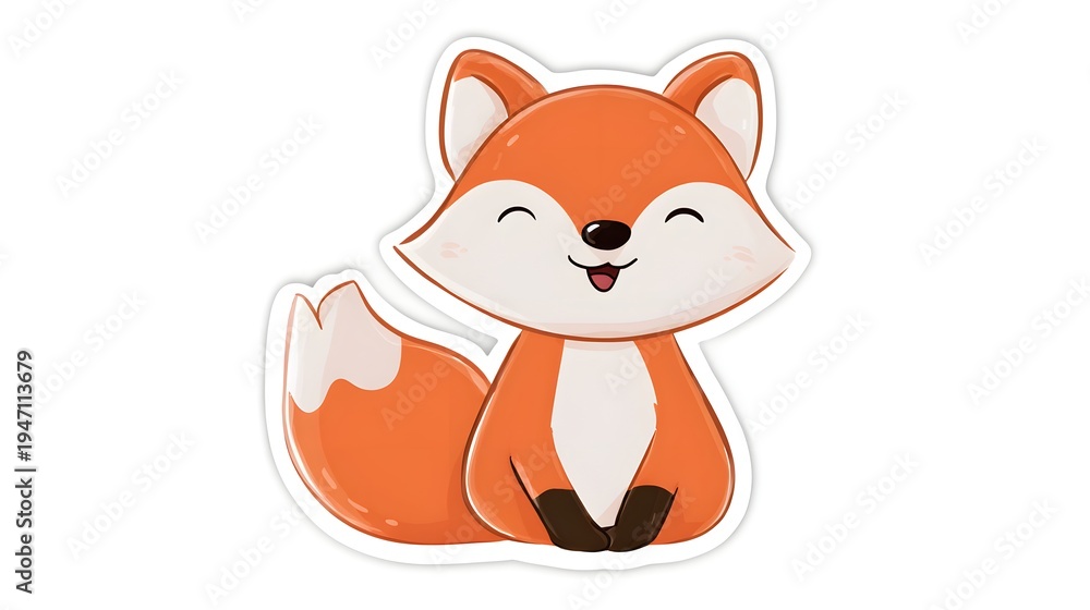 Fototapeta premium Cute Cartoon Fox Illustration Sitting Happily.