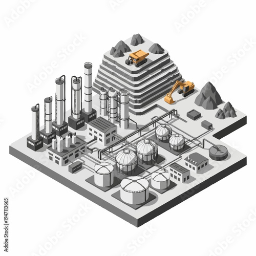 Isometric Industrial Mining and Chemical Plant Complex.