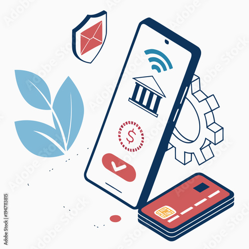 Mobile banking and online payment concept, illustrating secure digital financial transactions, digital finance, credit card, e commerce, payment gateway