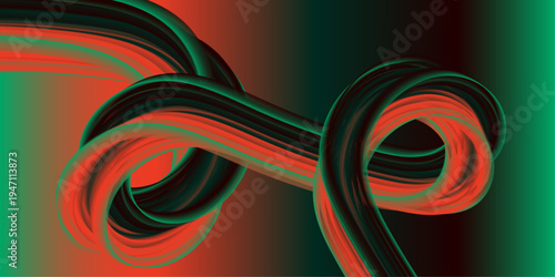 Vibrant red and green abstract art with swirling patterns
