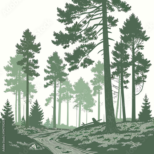 A group of pine trees on a hillside