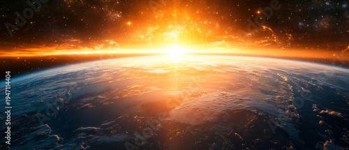 This dramatic view of the sunrise over Earth from space highlights the planet’s fragility and serves as a reminder of the climate crisis, making it a fitting backdrop  