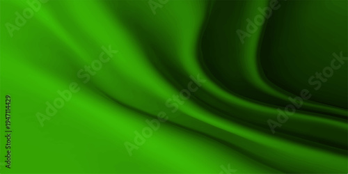 A smooth green silk background featuring flowing waves of soft satin fabric with a light blue motion pattern designed for an abstract textile wallpaper