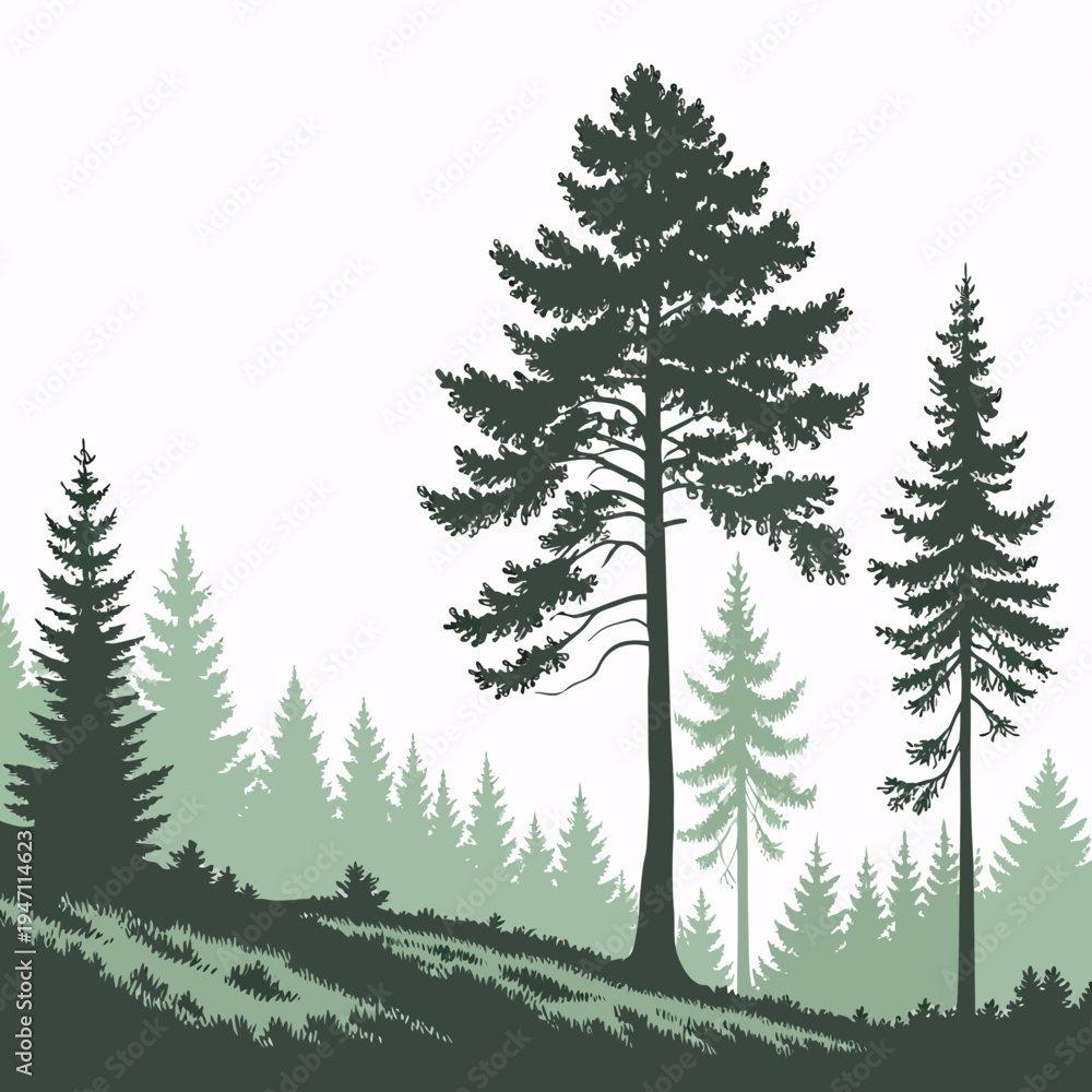 Obraz premium Tall pine trees on a hill